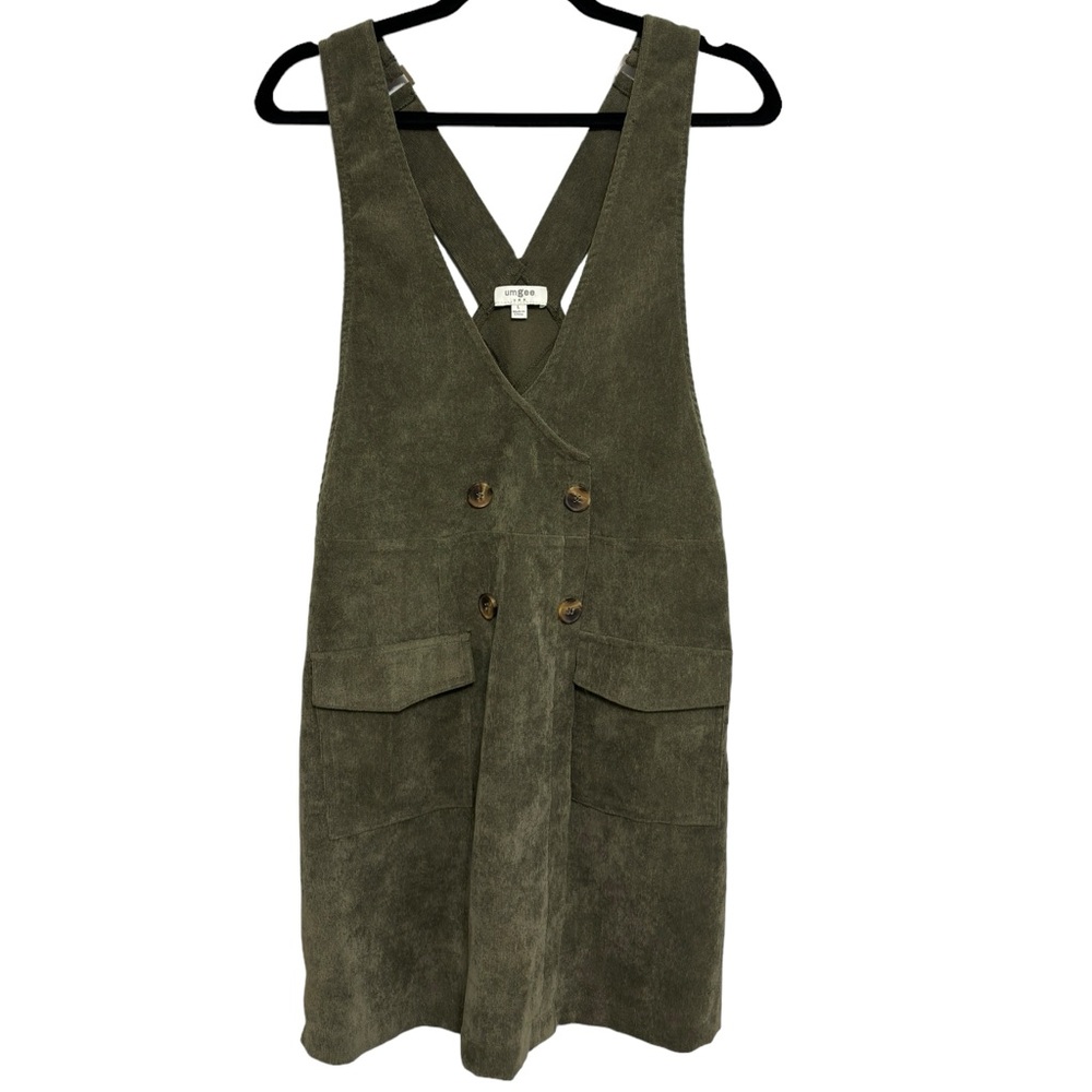 Umgee Olive Green Mini Pinafore Dress